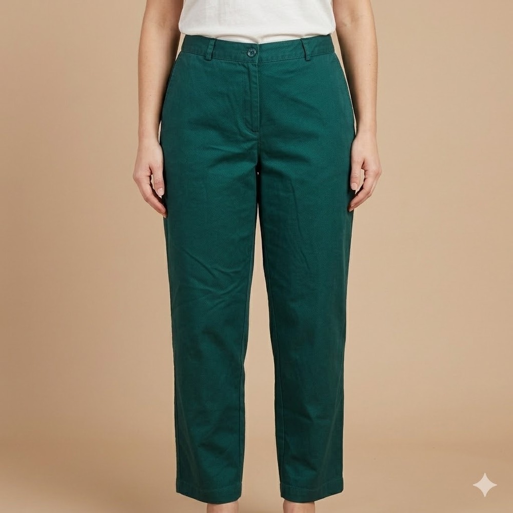 LL Bean Favorite Fit Twill Pants‎ Size 12 Petite Emerald Green